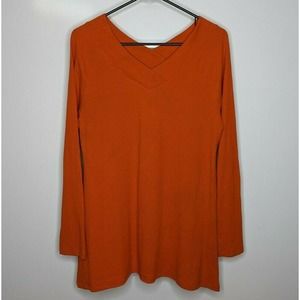 Soft Surroundings M Double V Neck Timely Ribbed Knit Long Sleeve Top